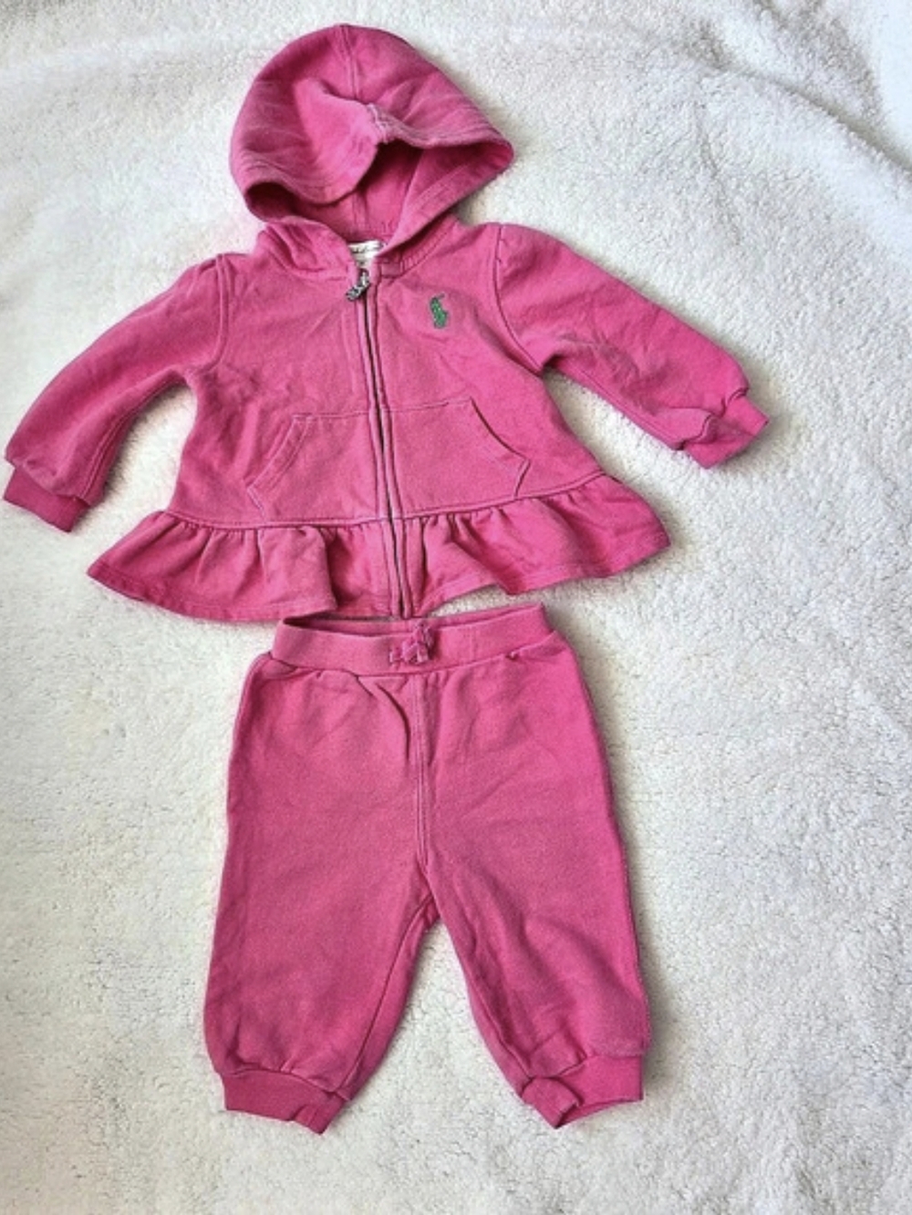 Ralph Lauren Baby Girls 100% Cotton Hoodie & Jogger Pant Set Pink 6M